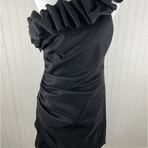 NWT S.L. Fashions one shoulder ruffle Black Dress size 14